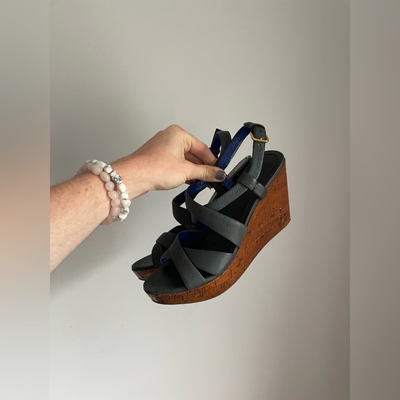 Miu Miu Shoes - Miu Miu Navy Leather Cork Wedges Womens Size EU 39.5